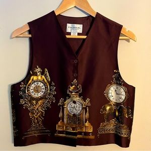 Vintage Emanuel Ungaro 100% Silk Clock Vest, Sz 6